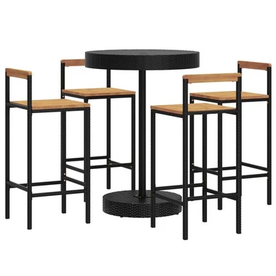 Patio Bar Set Bar Stool Bistro Table Poly Rattan and Solid Wood Acacia vidaXL - Image 1 of 4