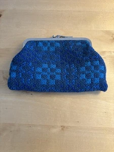Vintage Traditional Welsh Wool Tapestry Two Pocket Purse Blue 1960s - Picture 1 of 3