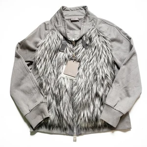 HERNO Resort Faux Fur Zip Jacket Silver Grey Size IT 42 US 6 NEW NWT - Picture 1 of 9