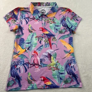 Proud 90 Golf Damen Shirt Large Rosa Polo Paradiesvögel Papageien Bunt - Bild 1 von 6
