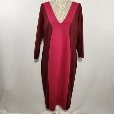 Anna Scholz Women's Size 14 Maroon Color Block Deep V-Neck Zip Close Dress Event - Image 1 of 4
