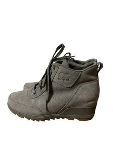 Sorel Evie Sport Lace-Up Gray Suede Waterproof Platform Booties 8 PLEASE READ!!! - Picture 1 of 13