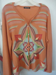 Vintage Michael Simon Cardigan - Silk Cotton fine knit embroidered EUC Pre-Loved - Picture 1 of 10