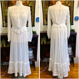 1900s White Cotton Lawn Dress Lace Wedding Picnic At Hanging Rock Prairie Boho - Picture 1 of 24
