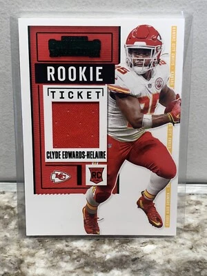 2020 Contenders Clyde Edwards-Helaire Green Rookie Ticket Patch No. RTS-CEH - Image 1 of 2