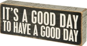 Primitives by Kathy 31127 Pinstriped Trimmed Box Sign, 8" x 3", A A Good Day - Picture 1 of 1