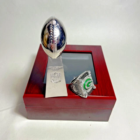 2010 Green Bay Packers Aaron Rodgers #12 Vince Lombardi Trophy 4' + Display Box Cover