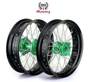 Supermoto Wheels Kawasaki KX450F GREEN Hub Black Rim 17" 2019/23 KX250F 2021/23 - Picture 1 of 11