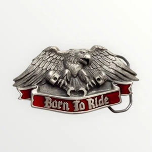 Vintage 1991 BORN TO RIDE Motorcycle Biker Silvertone Eagle Belt Buckle - Picture 1 of 6