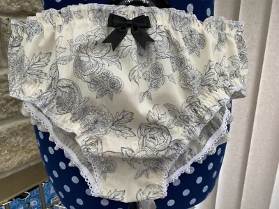 Handmade cabbage rose gathered cotton panties low rise frilly knickers sissy - Image 1 of 4