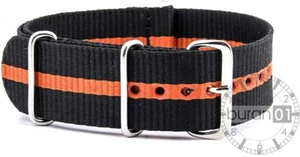 Uhrenarmband Dorn Nylon Militär schwarz orange Streifen 18 mm 20 mm 22 mm 24 mm - Picture 1 of 2