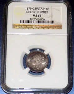 1879 Great Britain 6 Pence 6P No Die Number NGC MS65 England UNC UK COIN - Picture 1 of 5
