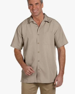 Harriton Men's Pocket Short Sleeve Barbados Textured Camp Shirt M560 M Khaki - Picture 1 of 1