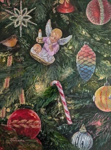 The Light of The World Oil Painting Christmas Tree 30 x 40 cm Original New Art - Picture 1 of 6