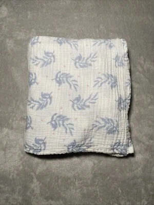 Aden + Anais Muslin Baby Blanket Blue Leaves Leaf Red Dots White Swaddle Lovey - Image 1 of 4