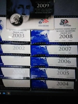 1999-2009-S-PROOF -STATE QUARTERS COMPLETE SET-56 BU UNC COINS + BOX & COA - Image 1 of 4
