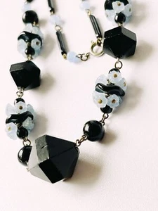 Art Deco Necklace Black Faceted Blue Czech Wire Jewellery T4 - Bild 1 von 10