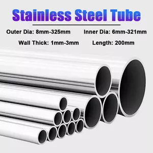 304 Stainless Steel Round Tube / Pipe Wall Thick 1/1.2/1.5/2/2.5/3mm LONG 200mm - Picture 1 of 179