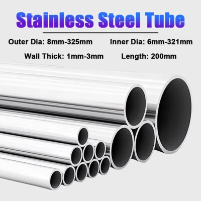 304 Stainless Steel Round Tube / Pipe Wall Thick 1/1.2/1.5/2/2.5/3mm LONG 200mm - Image 1 of 4