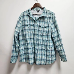 Eddie Bauer Womens Plus Long Sleeve Button Front Shirt Size 2X Blue Plaid - Picture 1 of 8