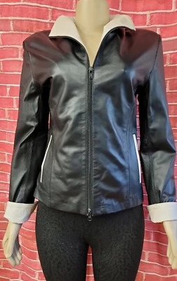 Chaqueta de cuero vegana Vera Pelle Hecha en Italia negra/crema para mujer talla 40 EUR #C7 Foto 1 de 4