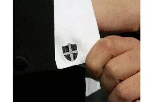 Gemelos para hombre enchapados en oro blanco de 14 quilates corte redondo diamante negro creado en laboratorio Foto 1 de 4