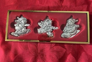 Neu im Karton Neu Gorham 3er Set Schneemänner versilberte Ornamente Neu in Box - Bild 1 von 7