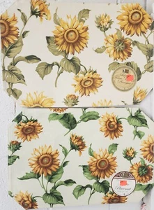SET OF 2 DIFFERENT LINEN FABRIC PRINTED KITCHEN PLACEMATS,12"x18", SUNFLOWERS,BH - Picture 1 of 12