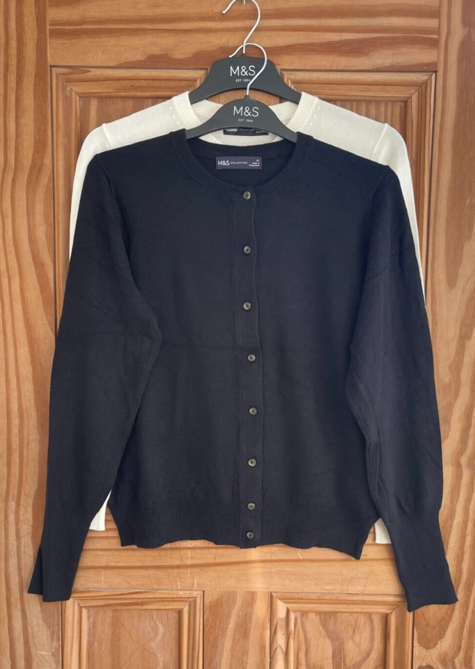 Ex M&S Collection New Crew Neck Button Cardigan Top Black Size 6 - 24 - Image 1 of 2