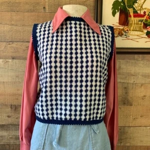 Vintage 1960s 1970s Mod Knit Sleeveless Sweater Vest Sz Medium - Picture 1 of 7