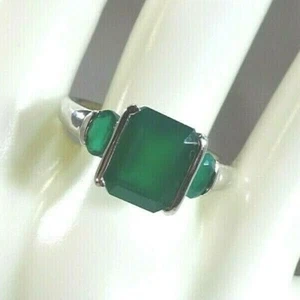 2.64ct Natural Green Agate Solid Sterling Silver Three Stone Ring- US (7) AU (O) - Picture 1 of 11