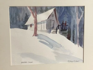 Roland Haas Original Watercolor Unframed Painting "Winter Calm", Signed, Matted - Picture 1 of 4