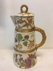 Antique 1887 Royal Worcester Chocolate Pot With Lid & Flowers-No Cracks Or Chips