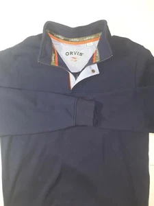 Orvis Mens Size Large Navy Blue Button/Zipper Sweater - Picture 1 of 11