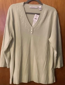 NWT Architect Woman Green Lightweight Sweater Size 3X Embroidered Free Ship - Picture 1 of 3