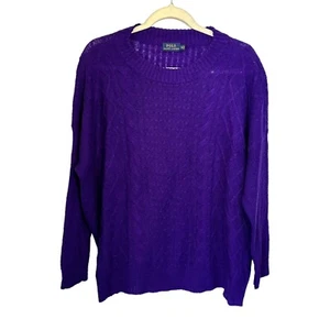 Polo Ralph Lauren Sweater Women's Sz M Purple Cable Knit Pullover Crew Neck Wool - Picture 1 of 7