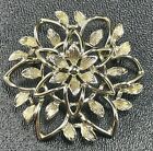 SARAH COVENTRY Signed Vintage 1.8” Gold Tone Metal Flower  Brooch Pin