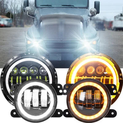 Combo de faros LED redondos y luces antiniebla LED de 4 pulgadas para Kenworth T2000 Halo de 7 pulgadas Foto 1 de 4
