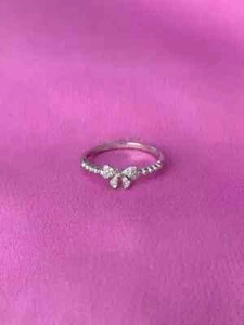 1.10Ct Round Cut Moissanite Bow Knot Design Ring 14K White Gold-Plated Silver - Picture 1 of 6