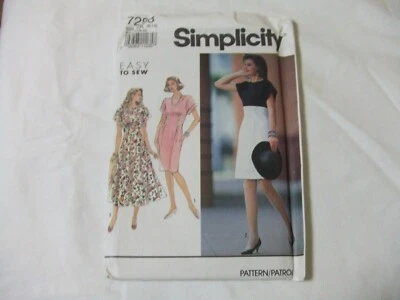 Simplicity Pattern 7258 VTG 90s UNCUT Dress Full or Slim Skirt~Sizes 8 10 12 14 - Image 1 of 4