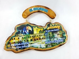 Portachiavi mappa in legno El Salvador, Colgadero de llaves De Madera Artesanal 9" - Foto 1 di 11