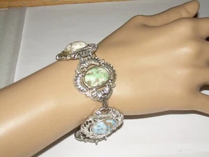 Vintage Sarah Coventry Link Bracelet In Stone W/A Variety Of Oval Curved Stones - Picture 1 of 12
