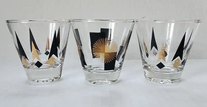 Retro set of three black & gold double shot cocktail glasses vintage barware - Picture 1 of 10