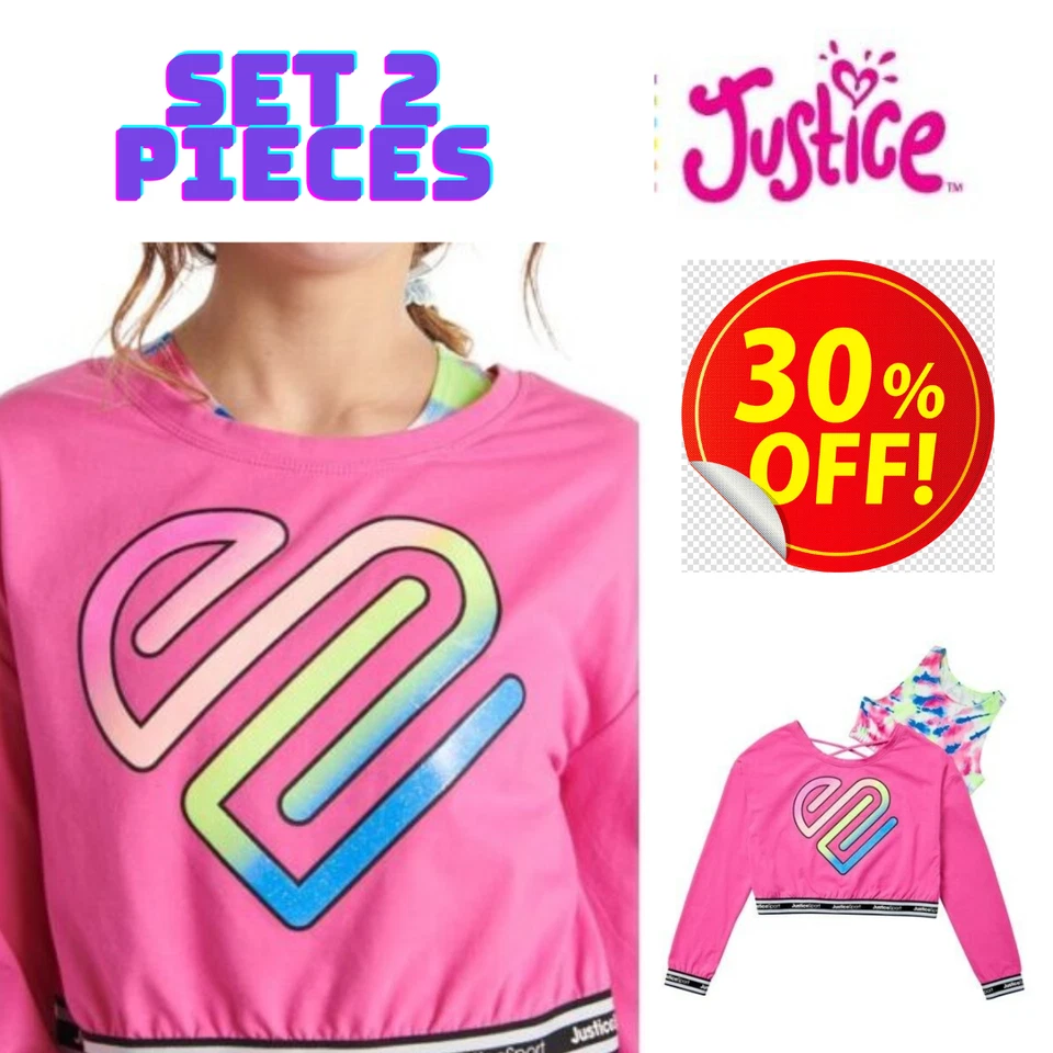 JUSTICE Co Girls Pink Long Sleeve Top Stretch With Inner Bra Glitter Size 7/8