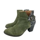 VIONIC Naomi Snake Print Olive Green Suede Heeled Ankle Boots Size US 7