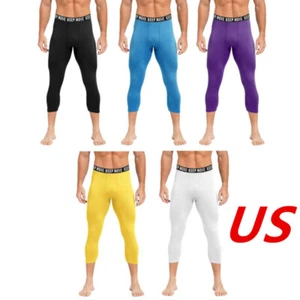 Mens 3/4 Compression Base Layer Gym Pants Stretchy Quick Dry Sports Tights - Picture 1 of 62