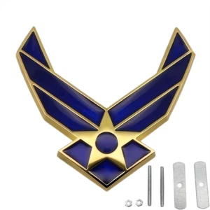 1x Gold Blue US Air Force USAF Front Grill Emblem Badge Universal - Foto 1 di 4