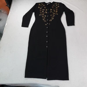 Vintage Carol Little Cheetah Dress Womens Large Black Button Maxi Animal Print - Picture 1 of 12