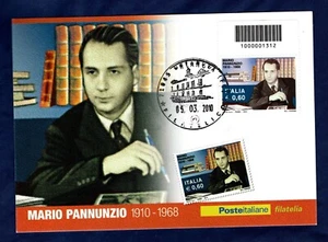 ITALIA 2010 CARTOLINA MAXIMUM MARIO PANNUNZIO CON CODICE A BARRE - Picture 1 of 2