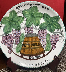 VTG. HAND-PAINTED SOUVENIR PLATE RISTORANTE BAR IL TINELLO ROMA RINGRAZIA ITALY - Picture 1 of 3